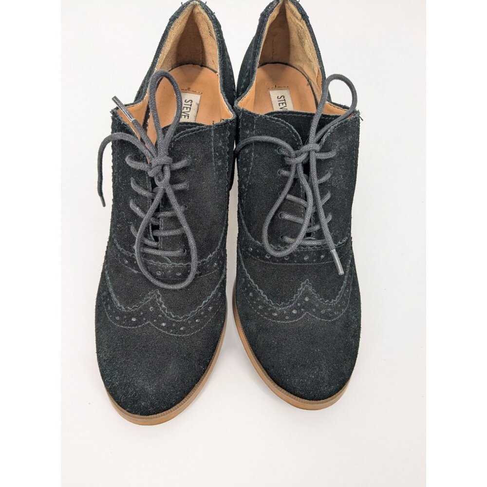Steve Madden Suede Wingtip Oxford Booties Block Heel Lace up Academia Size 9.5 - Picture 7 of 15